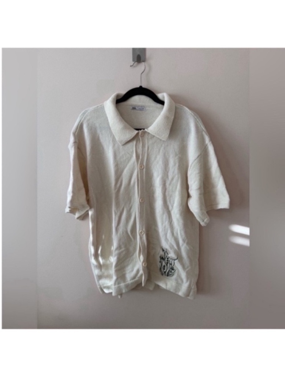 Zara Men’s Beige Knit Button Down Polo size medium